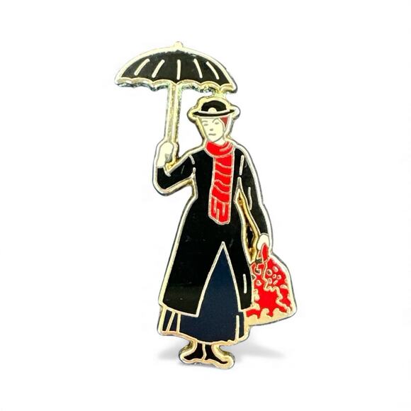RETIRED Disney Pin Mary Poppins Julie Andrews Umbrella Carpet Bag Hat Perfectly - Picture 3 of 3